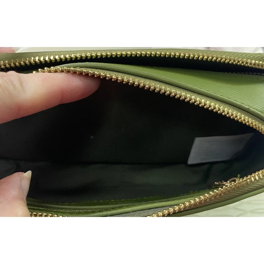 Valentino Orlandi Forest Green  Gold Studs Crossbody Purse Camera Bag 4.25x7x2.5